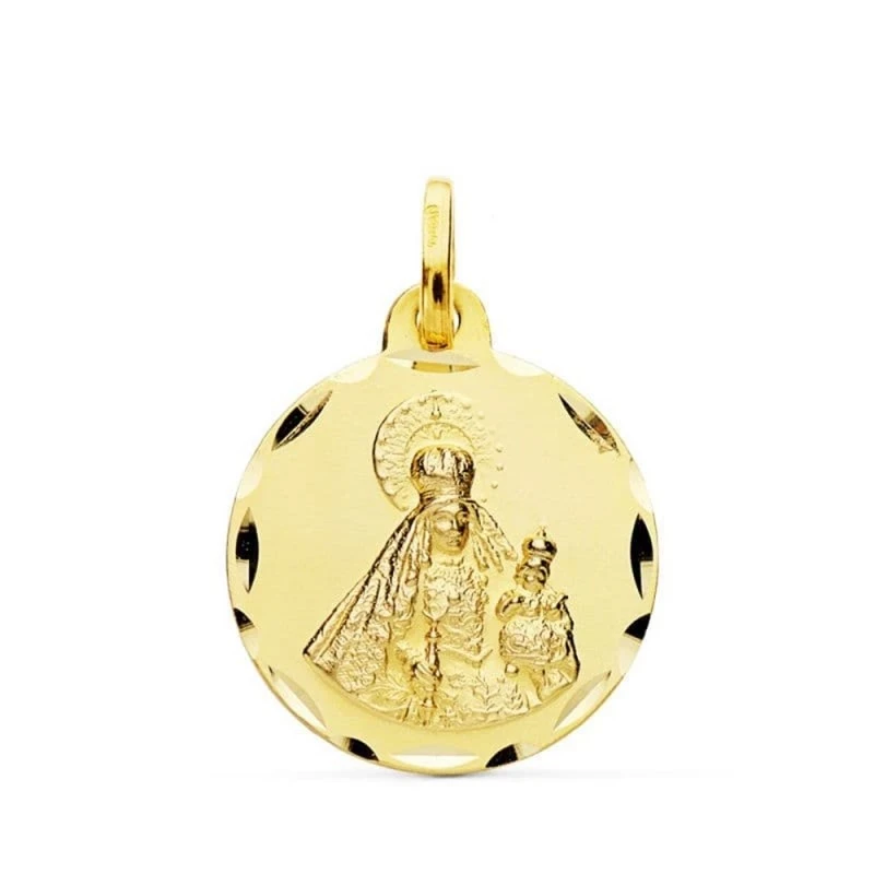 Virgen del Rosario Medalla Oro 18k unisex 18 mm. borde tallado