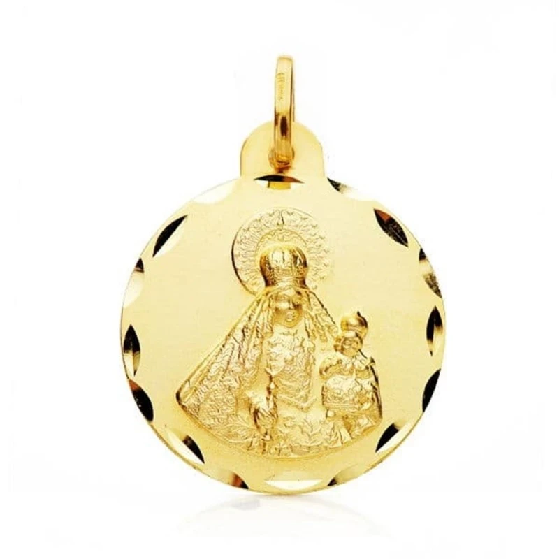 Virgen del Rosario Medalla Oro 18k unisex 22 mm. borde tallado