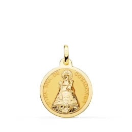 Virgen de Covandonga Medalla Oro 18k unisex 18 mm. bisel liso. Grabac