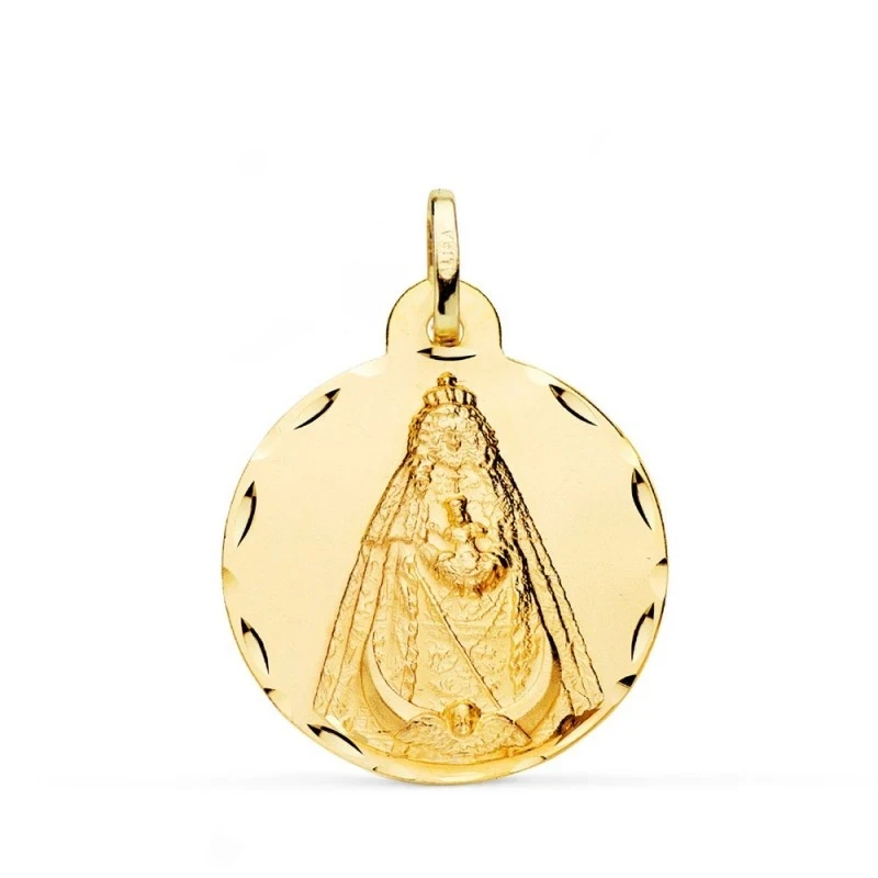 Virgen Negra Medalla Oro 18k unisex 24 mm. bisel tallado