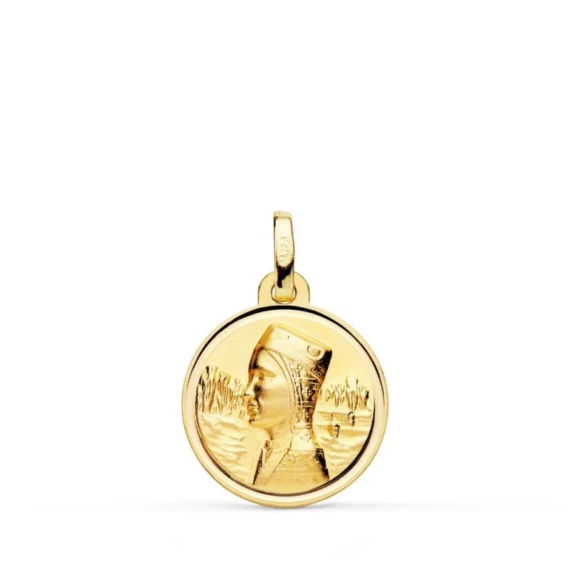 Virgen de Montserrat Medalla Oro 18k unisex 16 mm. bisel liso. Grabac