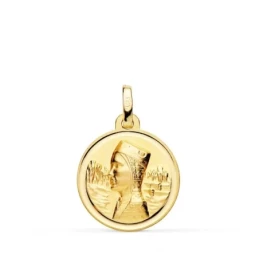 Virgen de Montserrat Medalla Oro 18k unisex 18 mm. bisel liso. Grabac