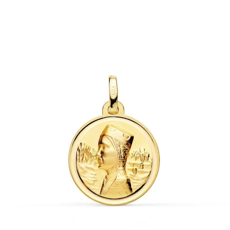 Virgen de Montserrat Medalla Oro 18k unisex 18 mm. bisel liso. Grabac