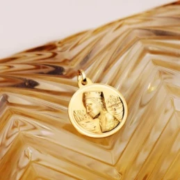 Virgen de Montserrat Medalla Oro 18k unisex 18 mm. bisel liso. Grabac