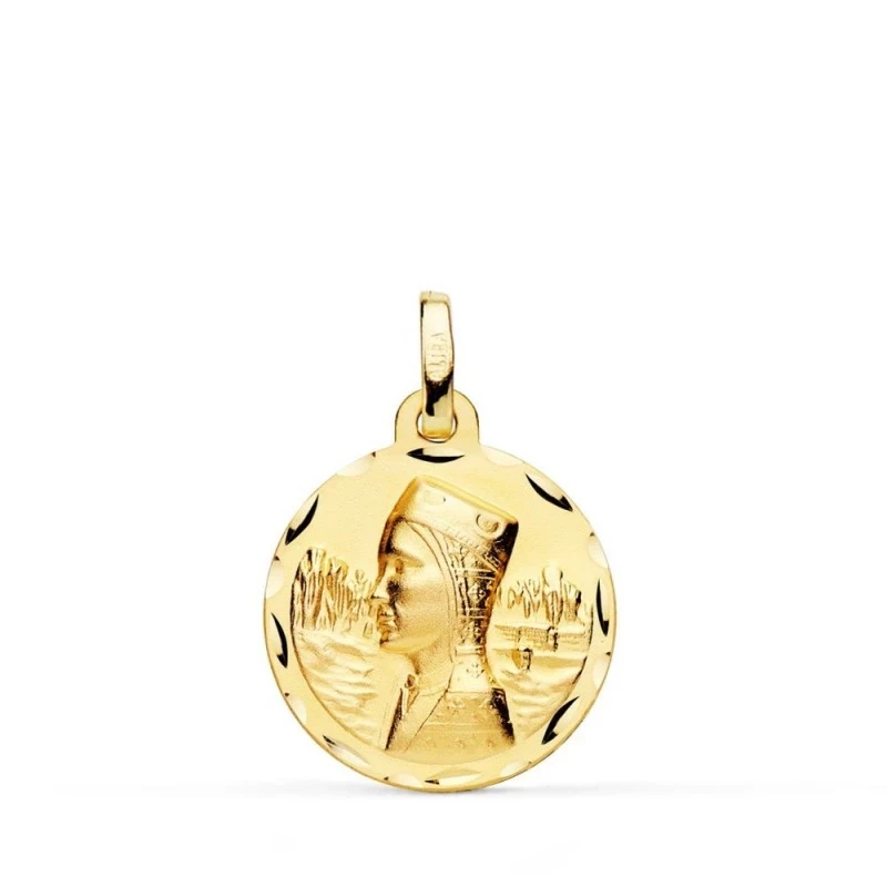 Virgen de Montserrat Medalla Oro 18k unisex 18 mm. borde tallado. Gra
