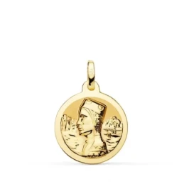 Virgen de Montserrat Medalla Oro 18k unisex 18 mm. bisel liso. Grabac