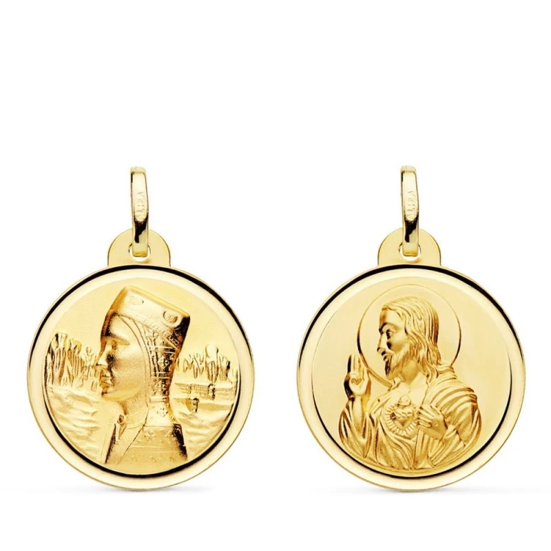 Escapulario Virgen de Montserrat Corazón de Jesús Medalla Oro 18k uni