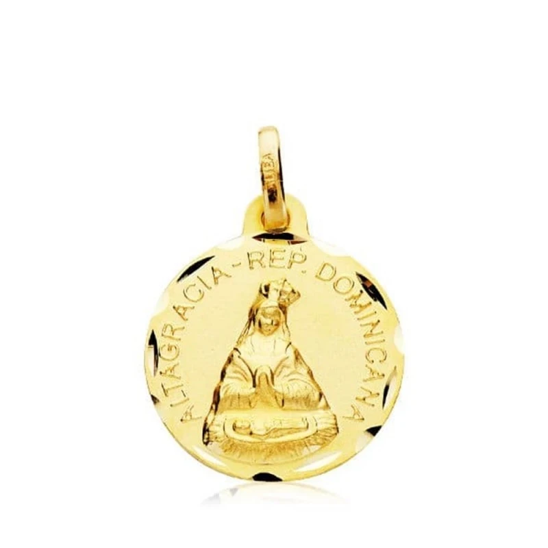 Virgen de Alta Gracia Medalla Oro 18k unisex 16 mm. borde tallado. Gr