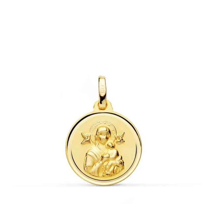 Virgen del Perpetuo Socorro Medalla Oro 18k unisex 16 mm. bisel liso