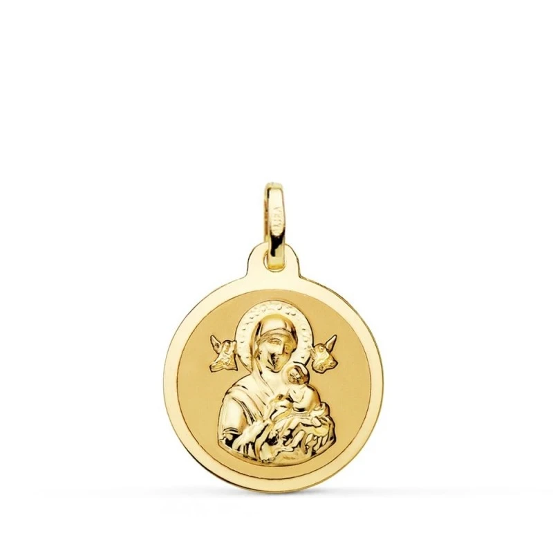 Virgen del Perpetuo Socorro Medalla Oro 18k unisex 18 mm. bisel liso