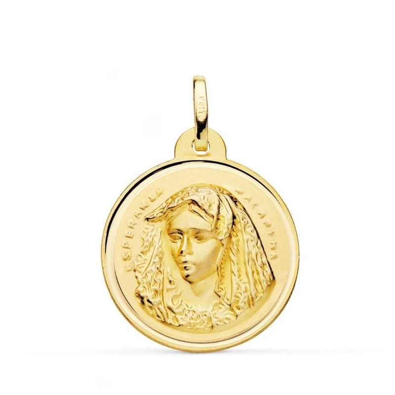 Virgen Esperanza Macarena Medalla Oro 18k unisex 24 mm. bisel. Grabac