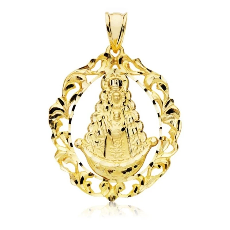Virgen del Rocío Colgante Oro 18k unisex 40 mm. calada cerco detalles