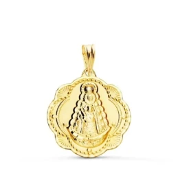 Virgen del Rocío Medalla Oro 18k unisex 20 mm. forma pandereta