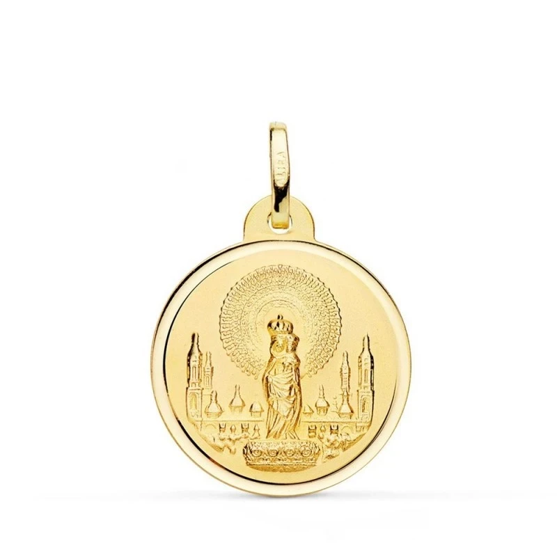 Virgen del Pilar Medalla Oro 18k unisex 22 mm. bisel liso