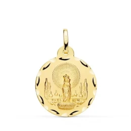 Virgen del Pilar Medalla Oro 18k unisex 22 mm. borde tallado. Grabaci