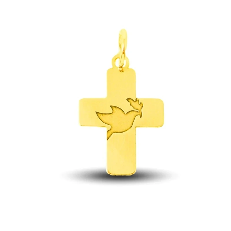 Cruz Colgante Primera Comunión Oro 18k Paloma Espíritu Santo 22 mm. G