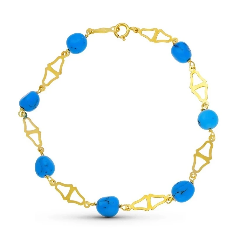 Pulsera Primera Comunión Oro 18k niña 18 cm. piedras turquesas combin