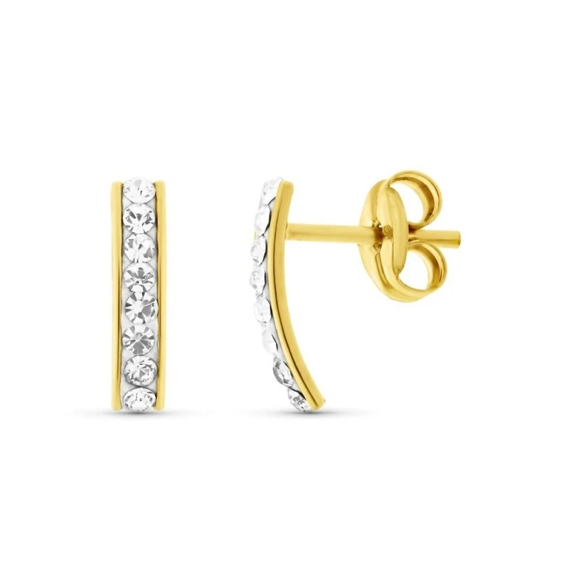 Pendientes Oro 18k niña 9 mm. barra vertical circonitas