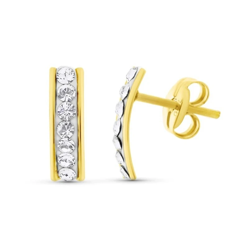 Pendientes Oro Bicolor 18k niña 9 mm. barra vertical circonitas
