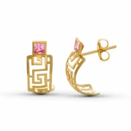 Pendientes Oro 18k niña 15 mm. verticales detalle greca calada circon