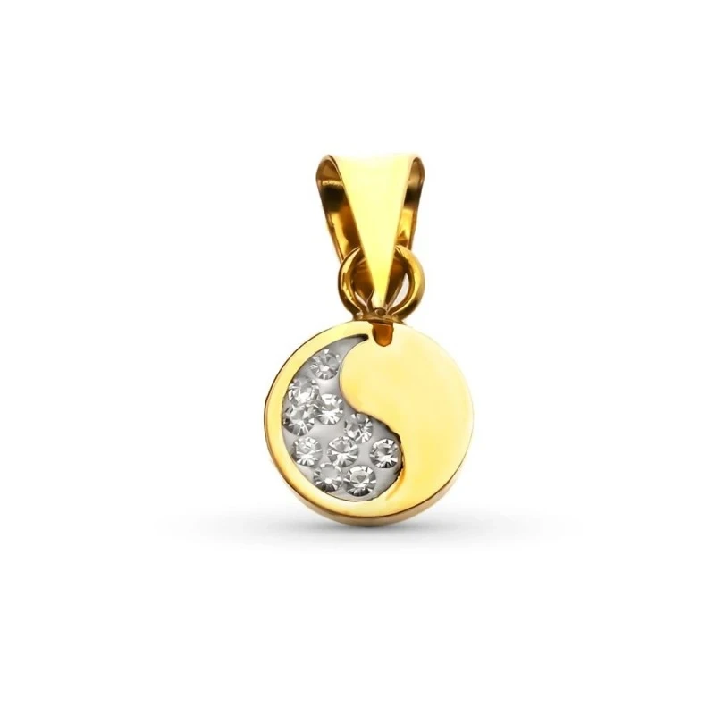 Colgante Oro 18k niña 9 mm. Yin y Yang circonitas combinadas liso