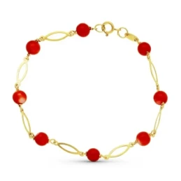 Pulsera Primera Comunión Oro 18k niña coral fino japonés 5 mm. combin