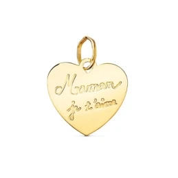 Colgante Oro 18k mujer 14 mm. corazón forma mensaje MAMAN JE T AIME