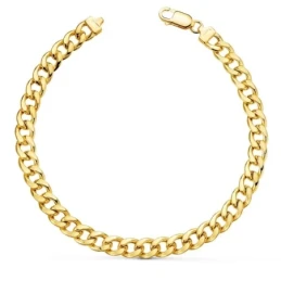 Pulsera Oro 18k hombre 20 cm. barbada hueca ancho eslabón 6 mm.