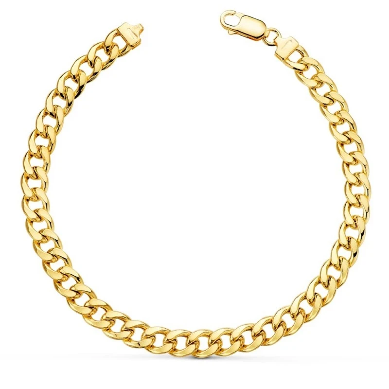 Pulsera Oro 18k hombre 20 cm. barbada hueca ancho eslabón 6 mm.