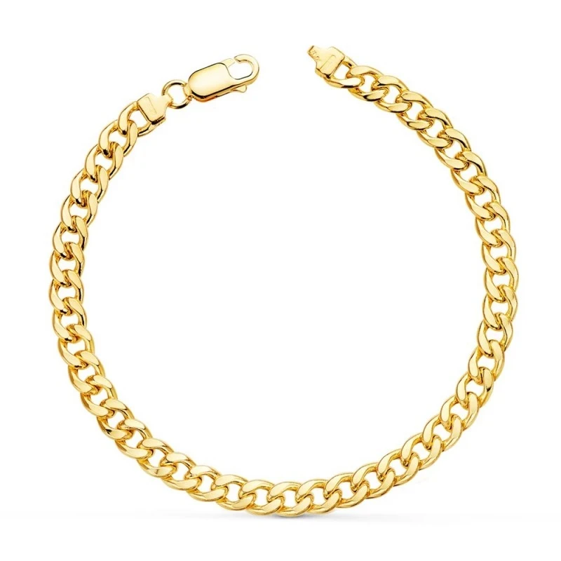Pulsera Oro 18k hombre 19 cm. barbada hueca ancho eslabón 5 mm.