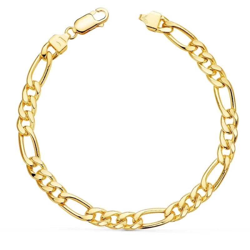 Pulsera Oro 18k hombre 21 cm. alternada 3x1 ancho eslabón 6.5 mm.
