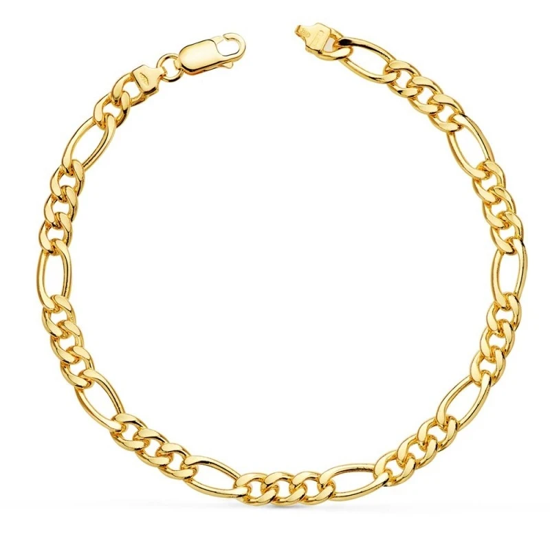 Pulsera Oro 18k hombre 21 cm. alternada 3x1 ancho eslabón 5 mm.