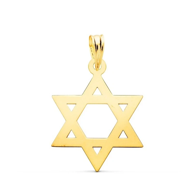Estrella David Colgante Amuleto Oro 18k brillo 22 mm. calada