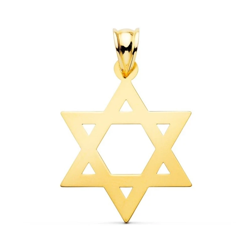 Estrella David Colgante Amuleto Oro 18k brillo 28 mm. calada