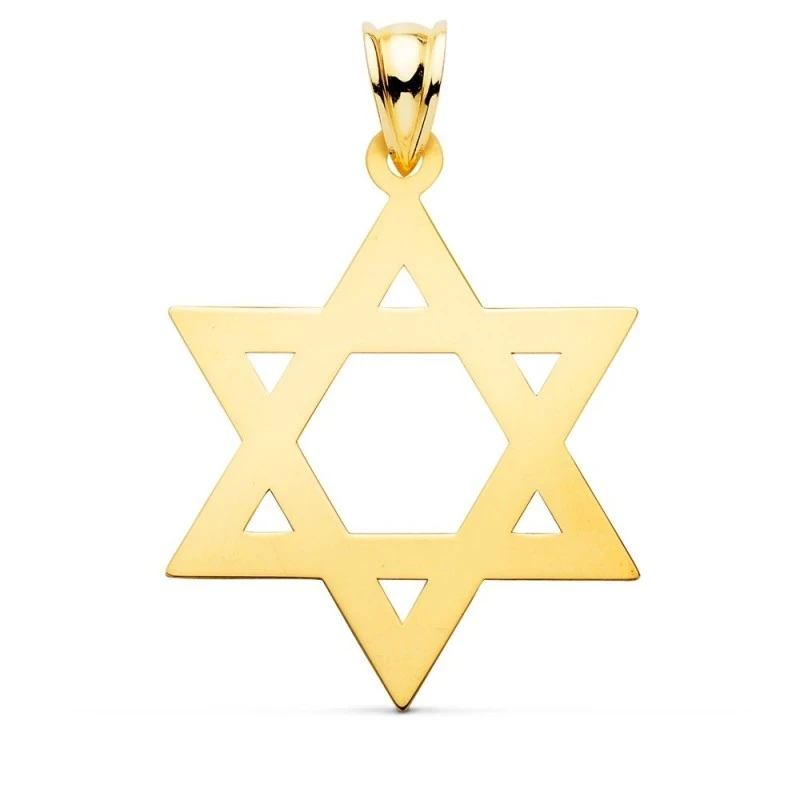 Estrella David Colgante Amuleto Oro 18k brillo 33 mm. calada