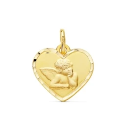 Ángel Burlón Colgante Oro 18k corazón 14 mm. forma borde tallado