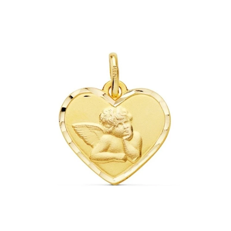Ángel Burlón Colgante Oro 18k corazón 14 mm. forma borde tallado
