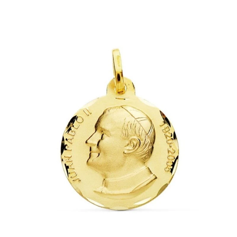 San Juan Pablo II Medalla Oro 18k tallada 18 mm. borde
