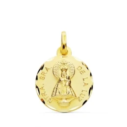 Virgen Nuestra Señora de la Luz Medalla Oro 18k tallada 16 mm. borde