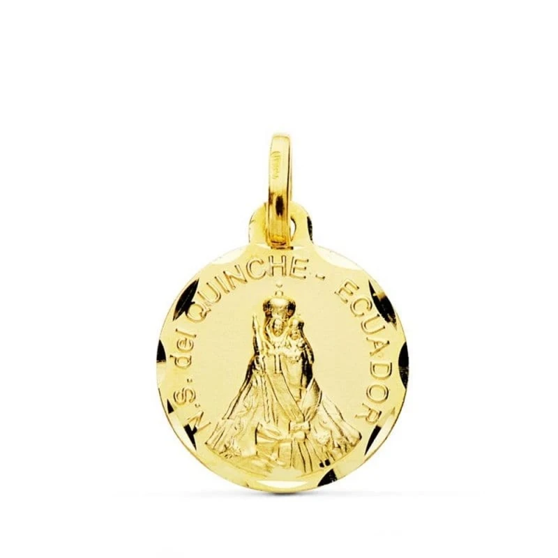 Virgen Nuestra Señora del Quinche Ecuador Medalla Oro 18k tallada 16