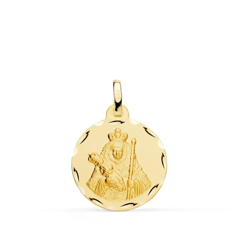 Nuestra Señora de la Candelaria Medalla Oro 18k tallada 18 mm. borde