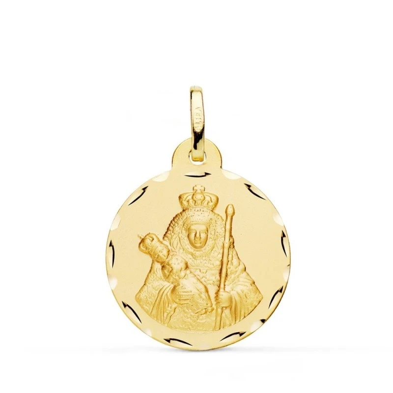 Nuestra Señora de la Candelaria Medalla Oro 18k tallada 22 mm. borde