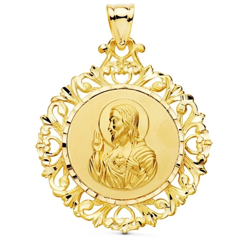 Escapulario Sagrado Corazón de Jesús Virgen del Carmen Medalla Oro 18