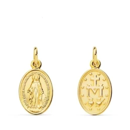 Virgen Milagrosa Medalla Oro 18k ovalada 14 mm.