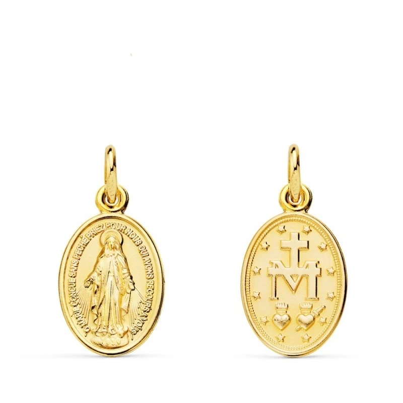 Virgen Milagrosa Medalla Oro 18k ovalada 14 mm.