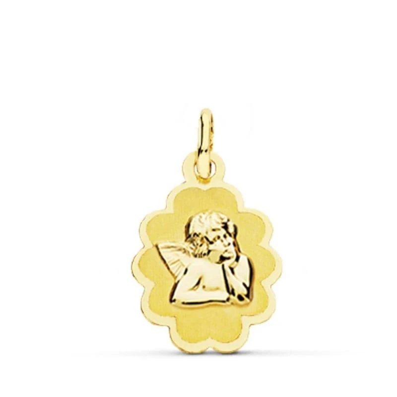 Ángel Burlón Medalla Oro 18k matizada 12 mm. ovalada ondulada lisa