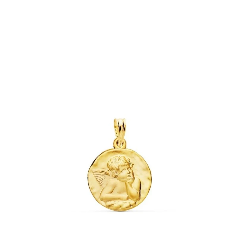 Ángel Burlón Medalla Oro 18k matizada 16 mm. relieve
