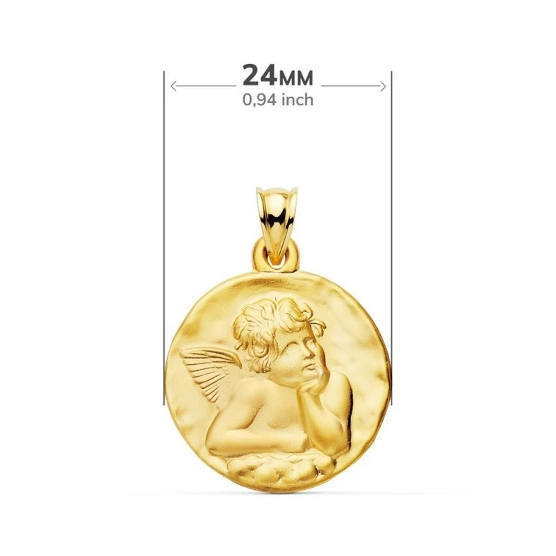 Ángel Burlón Medalla Oro 18k matizada 24 mm. relieve