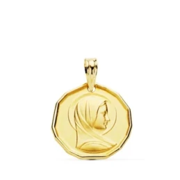 Virgen María Francesa Medalla Oro 18k relieve 16 mm.