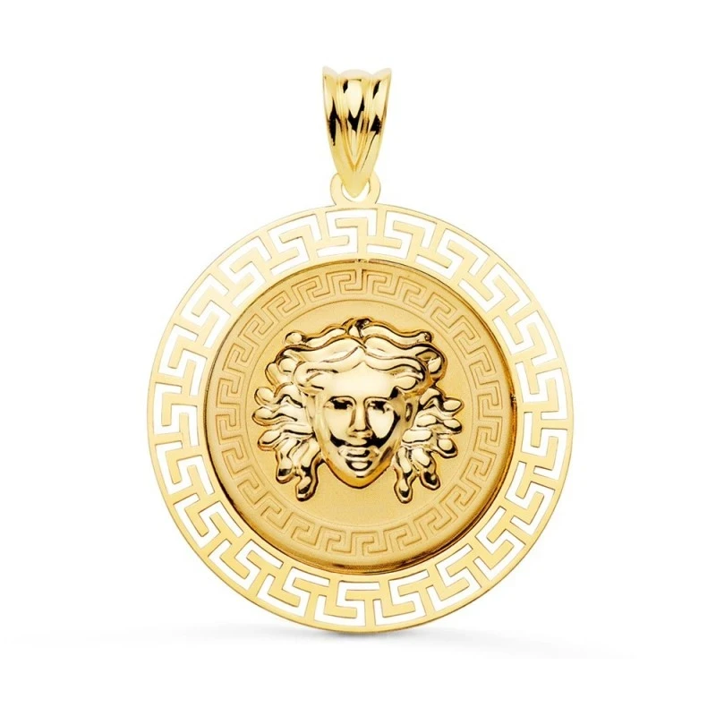 Colgante Oro 18k medusa 27 mm. centro detalle forma greca calada bord